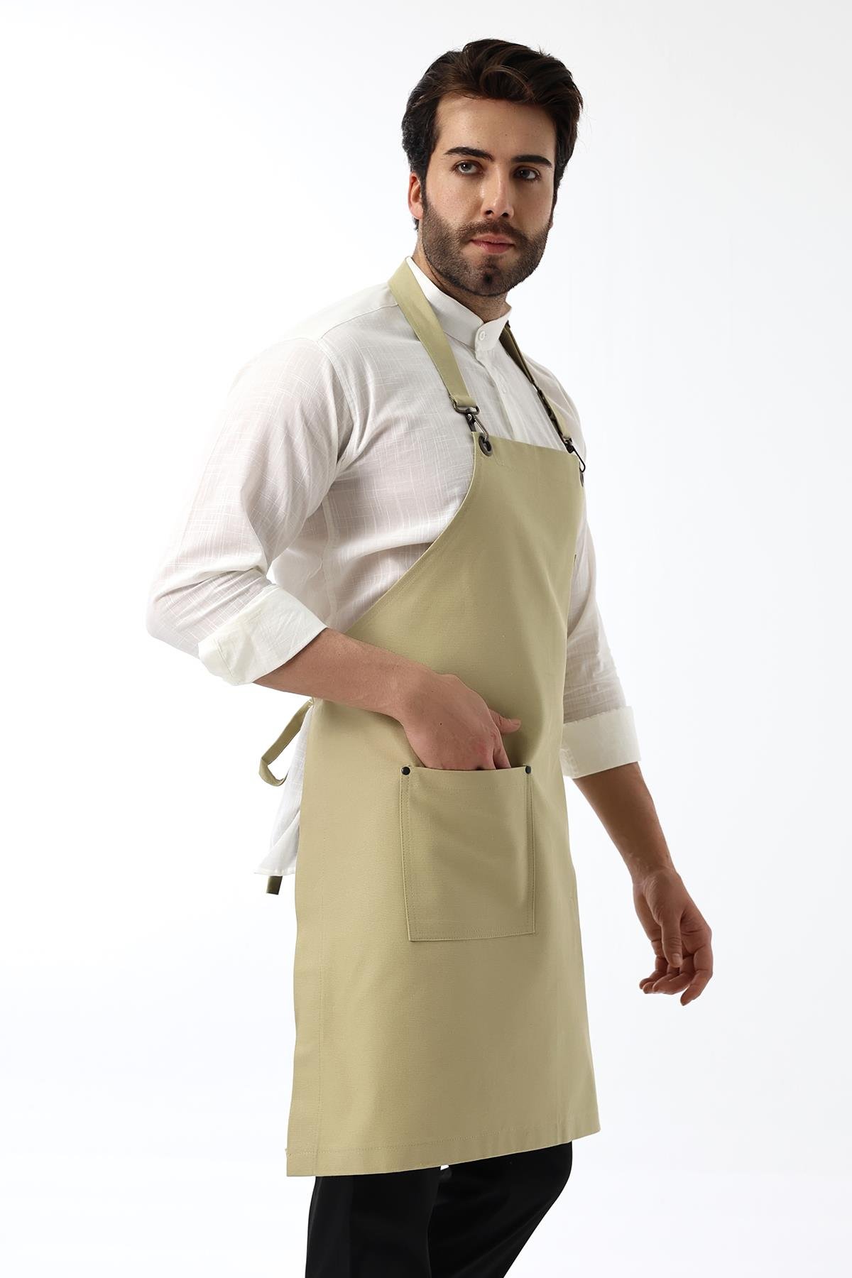 Barista Boyundan Askılı Önlük Tek Cepli - Bej