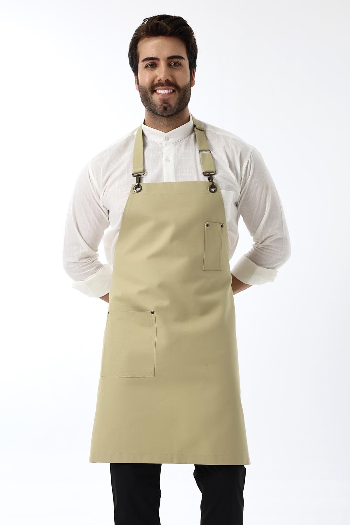 Barista Boyundan Askılı Önlük Tek Cepli - Bej