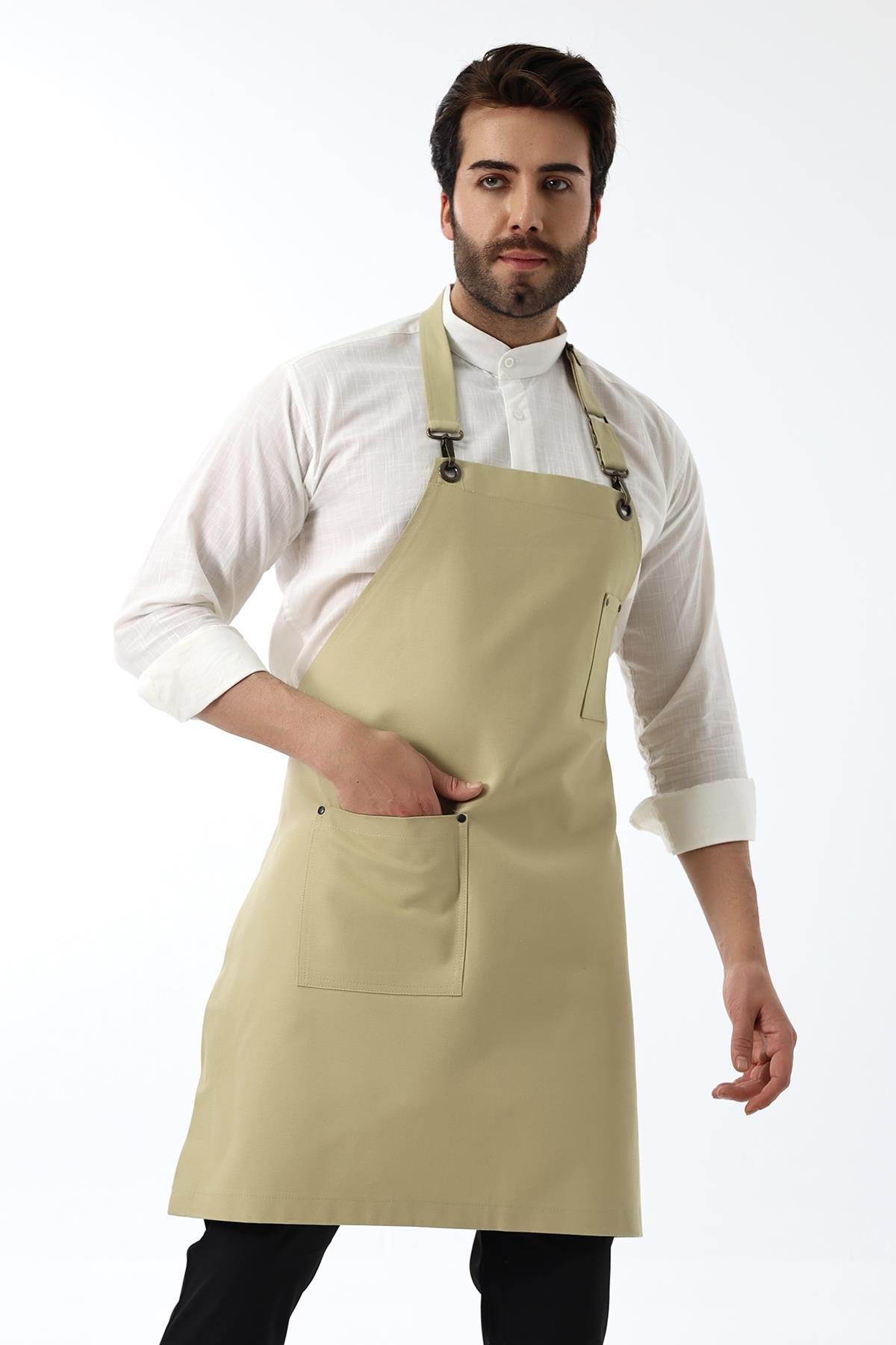 Barista Boyundan Askılı Önlük Tek Cepli - Bej
