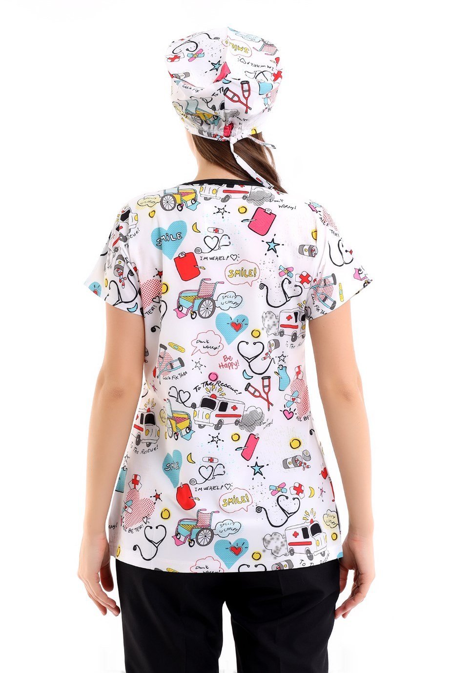 Beyaz Stetoskop Desenli Dijital Baskı Unisex Tek Üst Scrubs Doktor / Hemşire Forma
