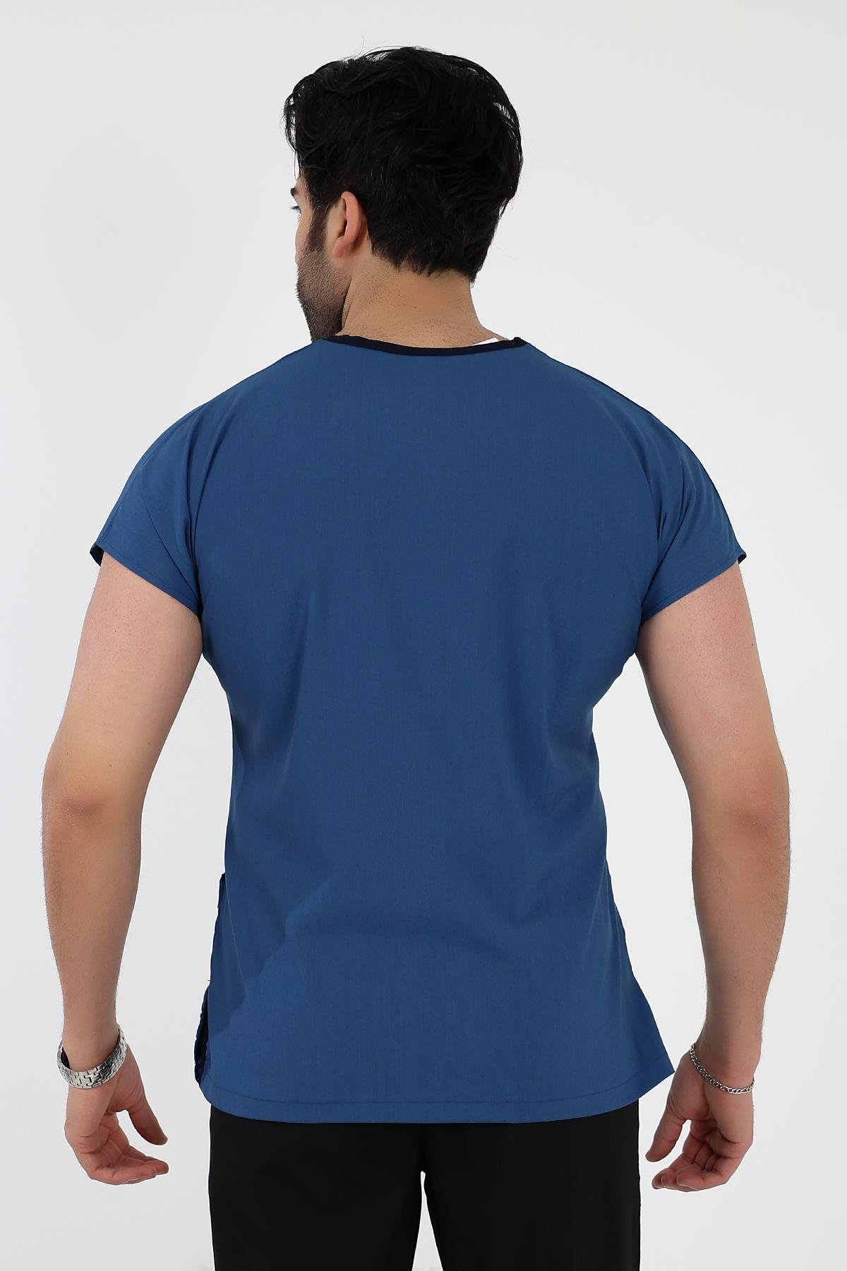 Bflex Unisex Likralı Yarasa Kol Tek Üst - 6408 Petrol Mavi Soft