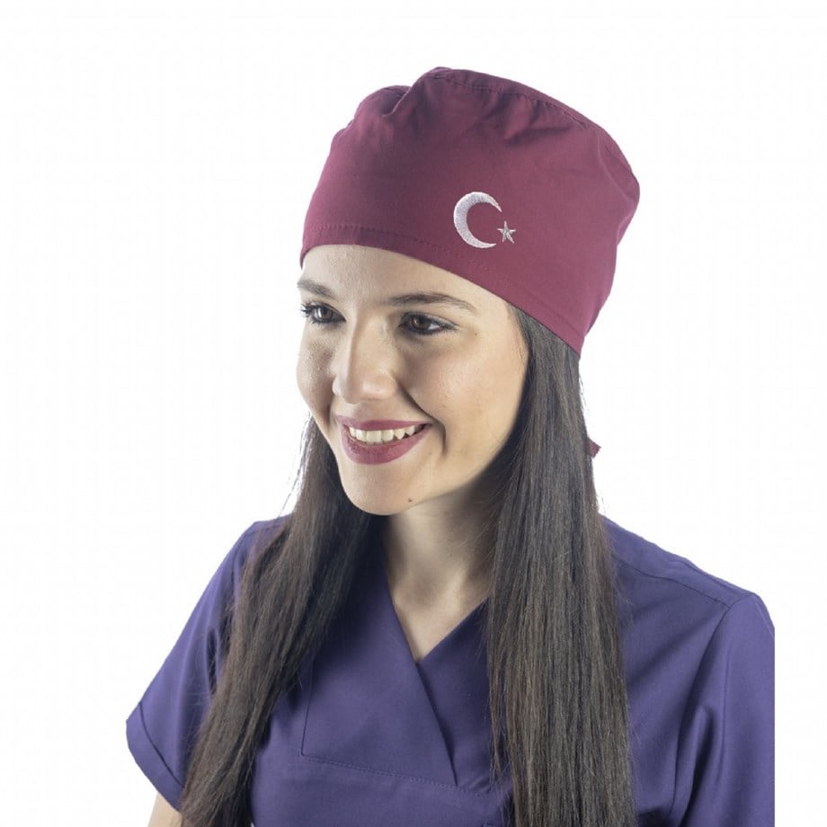 Bordo Ayyıldız İşlemeli Cerrahi Bone - Doktor Bone