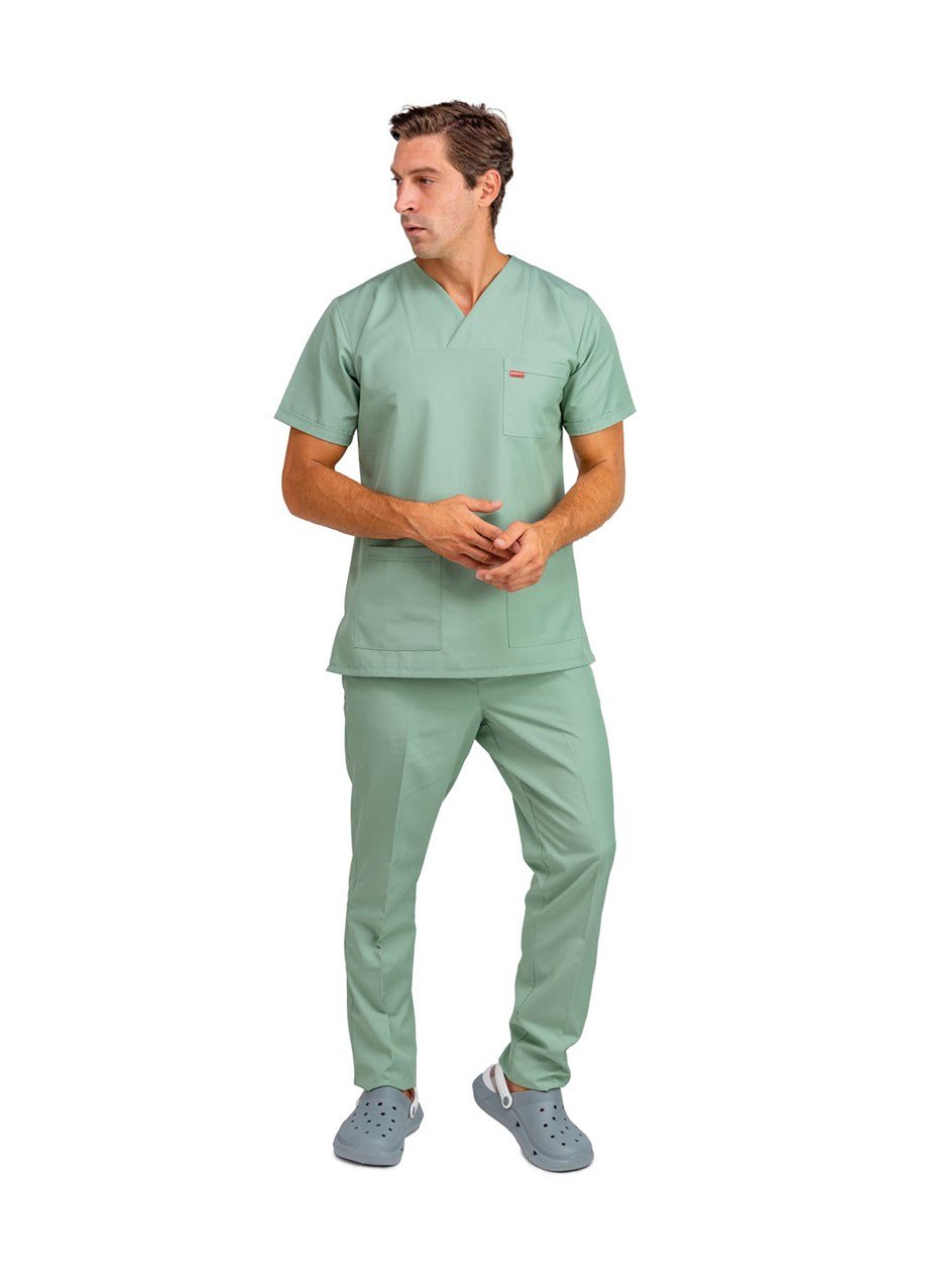 Çağla Yeşili Erkek Doktor - Hemşire Zarf Yaka Scrubs Forma Takımı