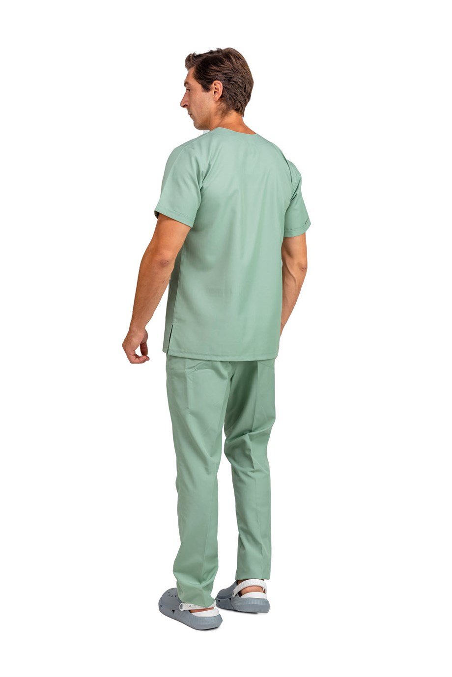 Çağla Yeşili Erkek Doktor - Hemşire Zarf Yaka Scrubs Forma Takımı
