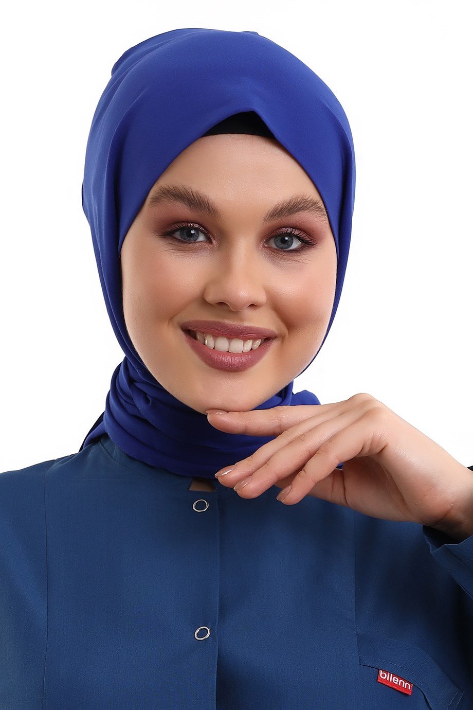 Saks Mavi Tesettür Boyun Bağlamalı Bone