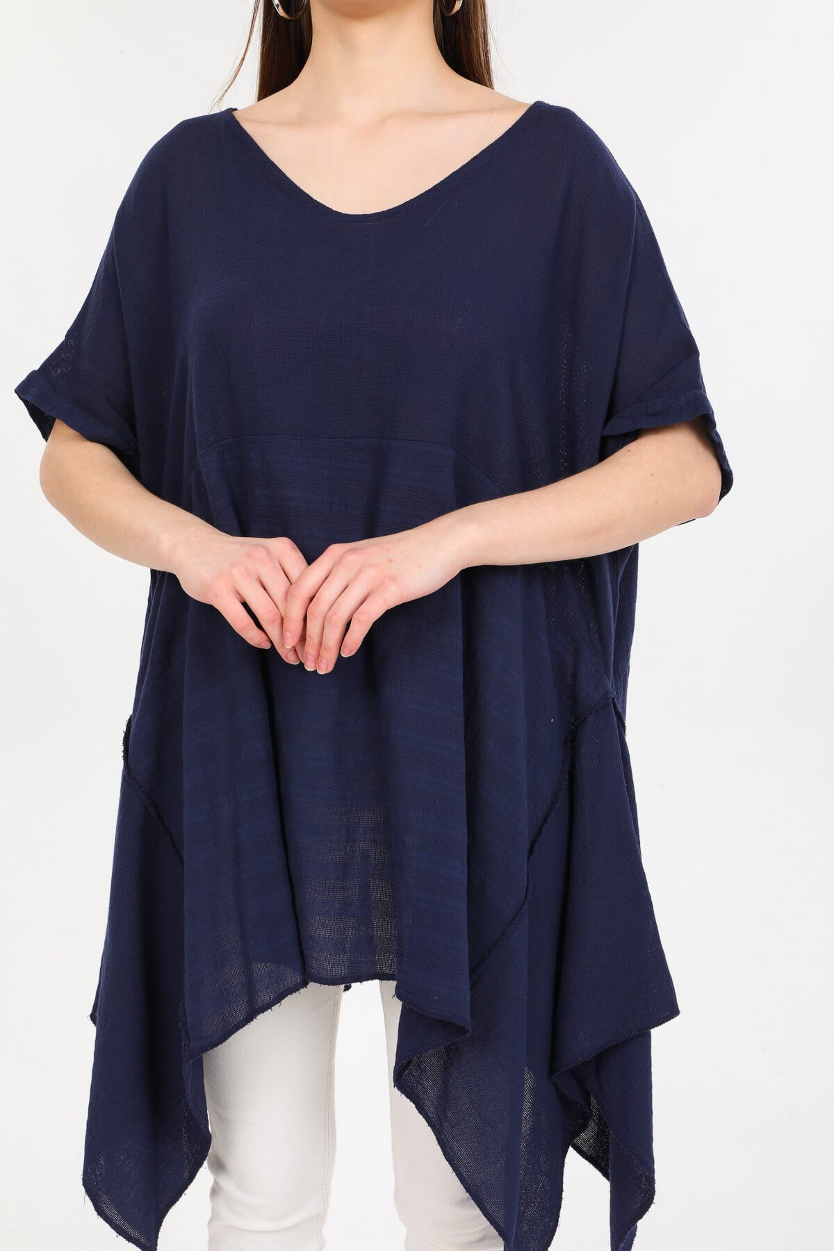 Lacivert İtalyan Asimetrik Kesim Oversize Salaş Tunik