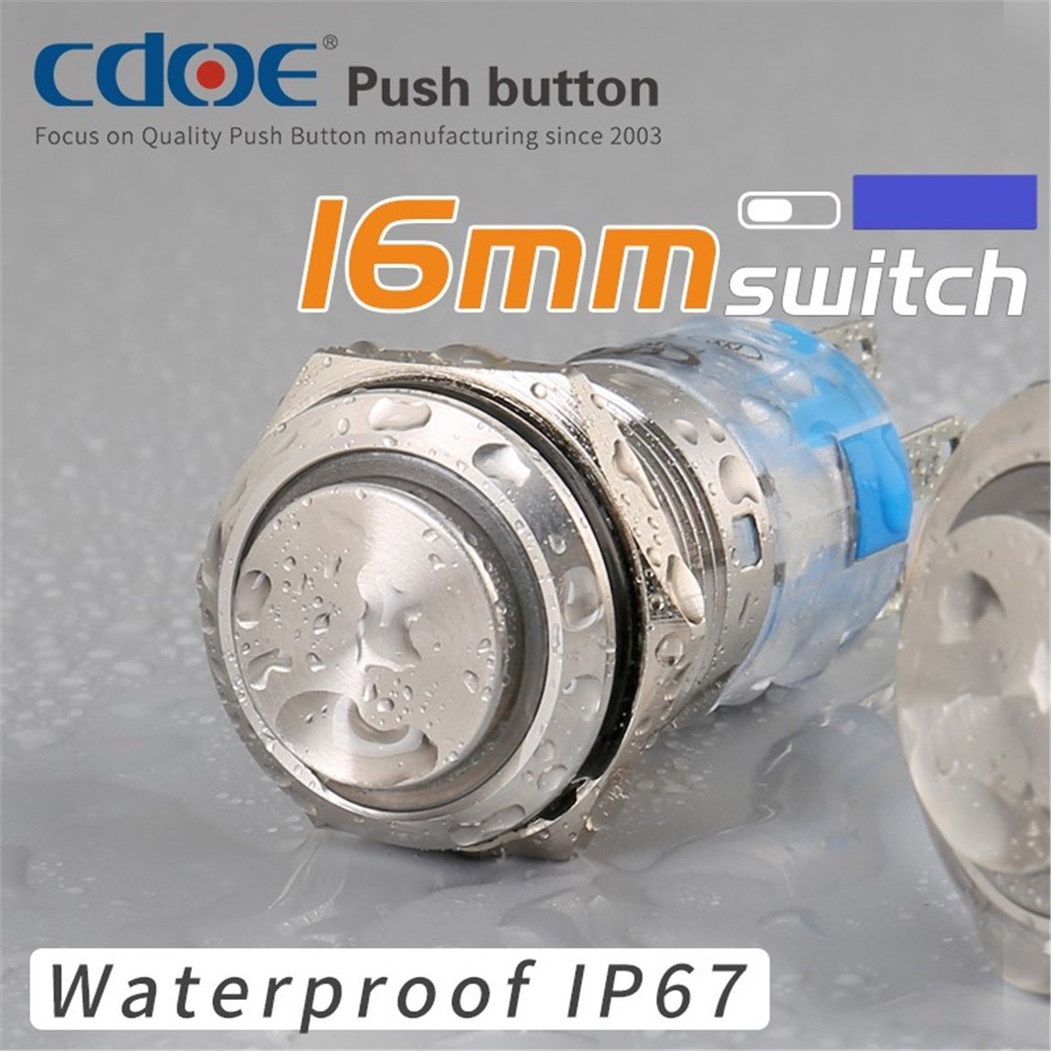 16mm Metal Ledli Buton Paslanmaz/Çelik IP67 Mavi 10V-30V 5P 1No