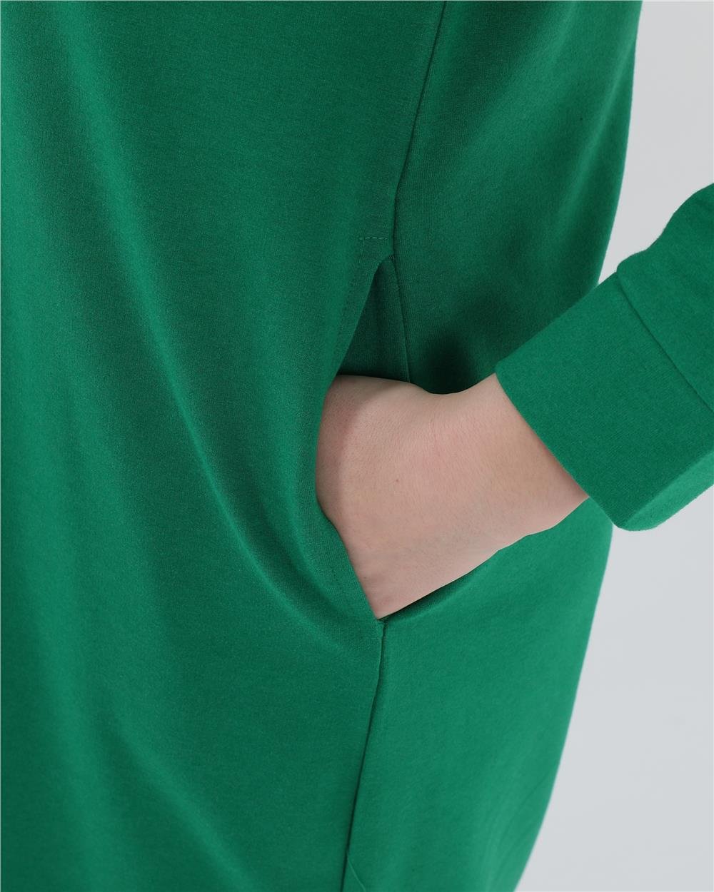 Atlas Kapşonlu Uzun Sade Basic Sweatshirt - 3007 - Benetton Yeşil