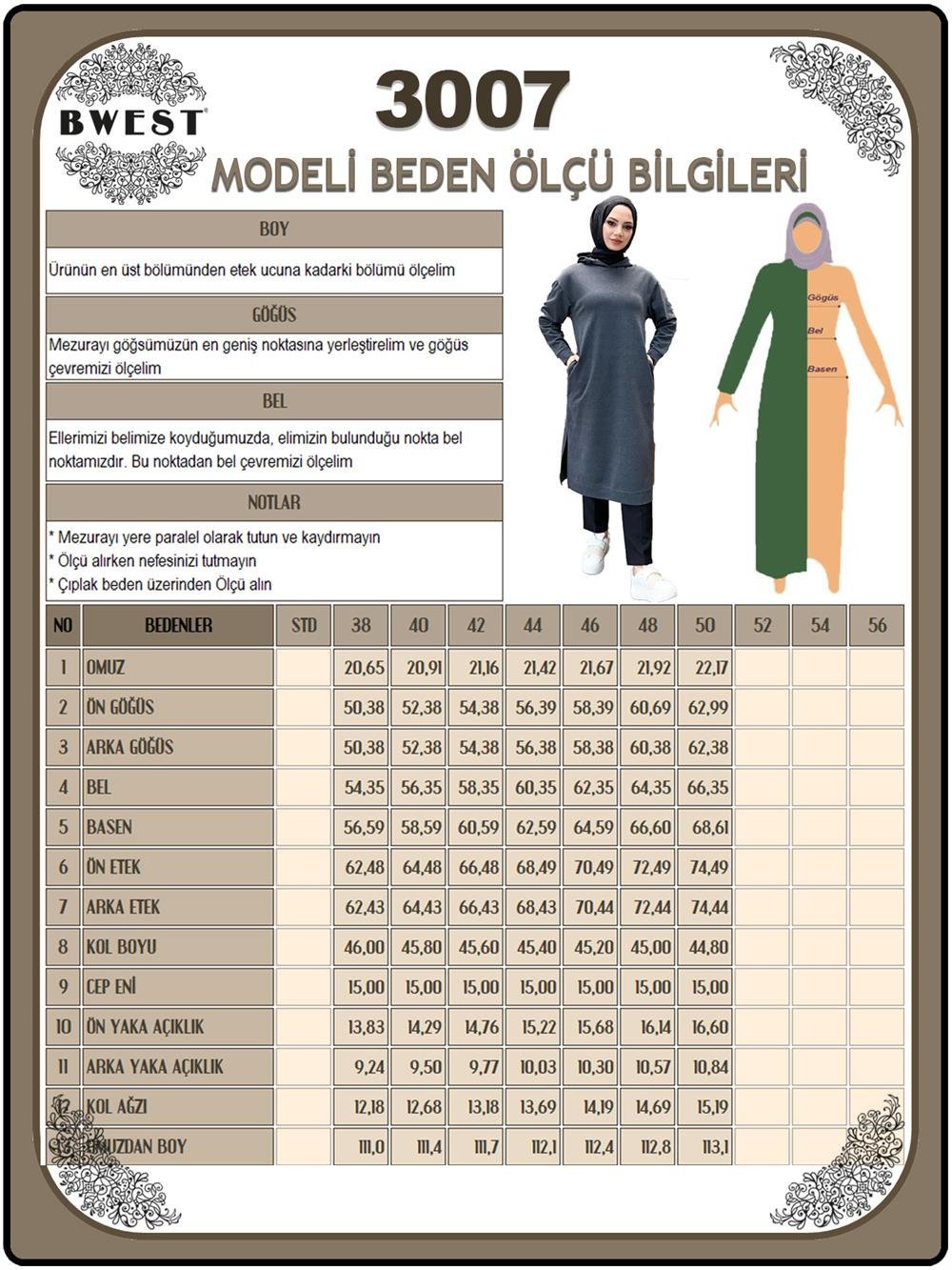 Atlas Kapşonlu Uzun Sade Basic Sweatshirt - 3007 - Antrasit