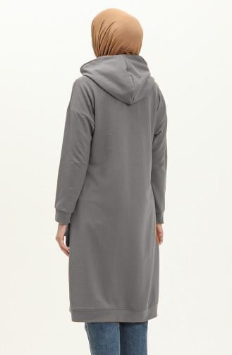 Aysima Yaka Detaylı Kapşonlu Sade Basic Sweatshirt - 3032 - Antrasit
