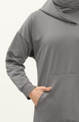 Aysima Yaka Detaylı Kapşonlu Sade Basic Sweatshirt - 3032 - Antrasit