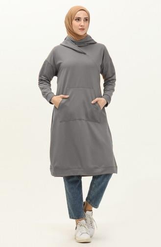 Aysima Yaka Detaylı Kapşonlu Sade Basic Sweatshirt - 3032 - Antrasit