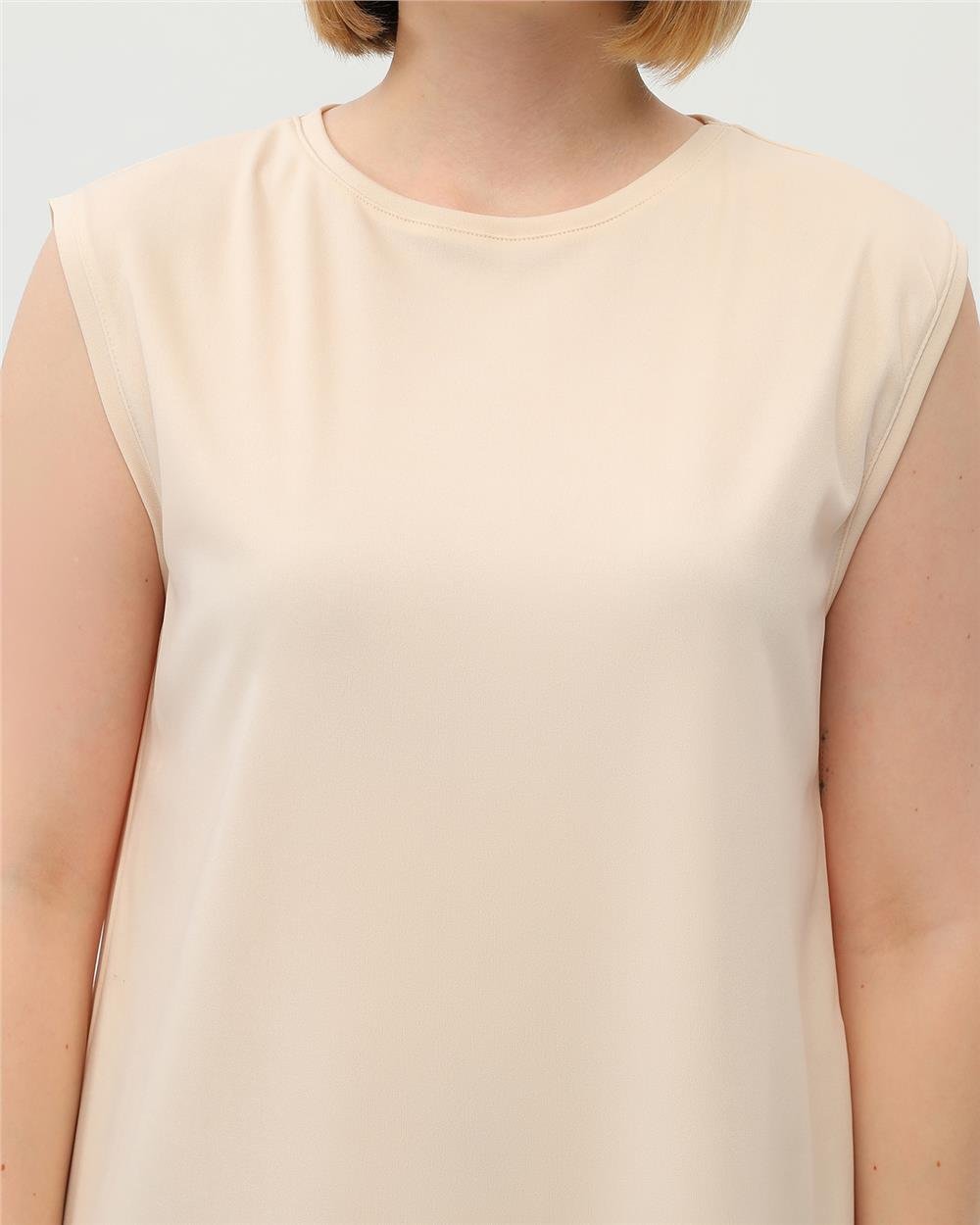 Defile İçlik Sade Basic Kolsuz Elbise - 6041 - Krem