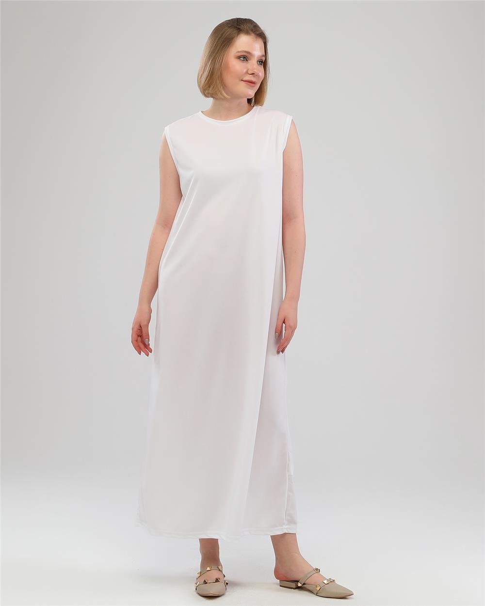 Defile İçlik Sade Basic Kolsuz Elbise - 6041 - Beyaz