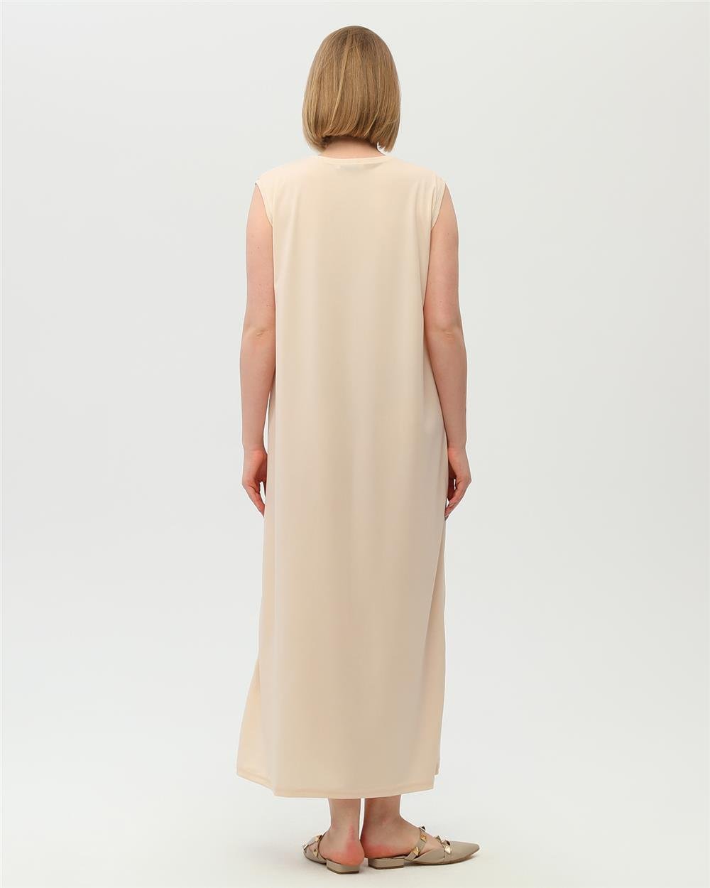 Defile İçlik Sade Basic Kolsuz Elbise - 6041 - Krem