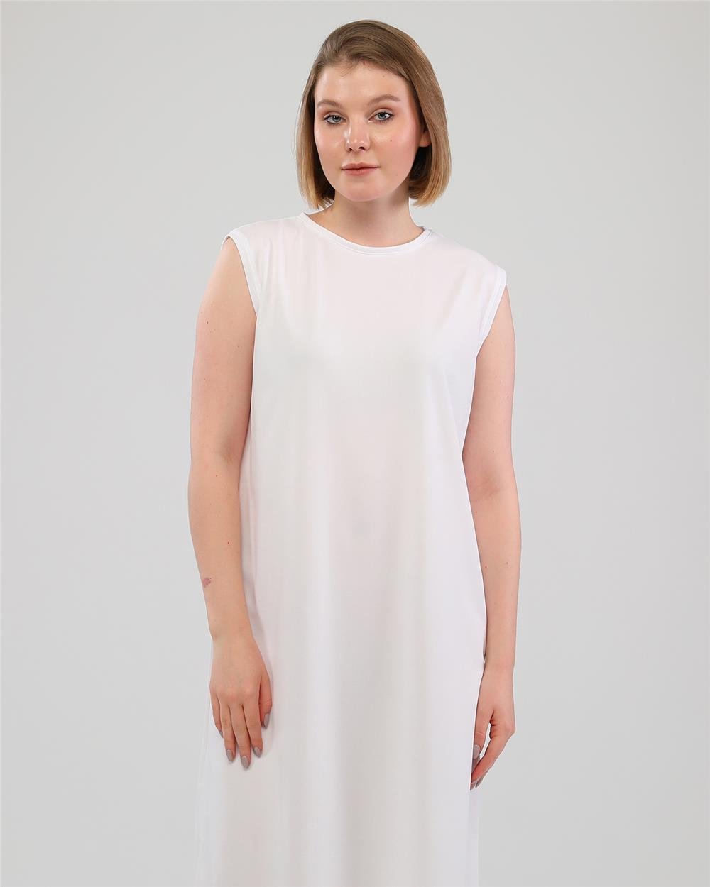 Defile İçlik Sade Basic Kolsuz Elbise - 6041 - Beyaz