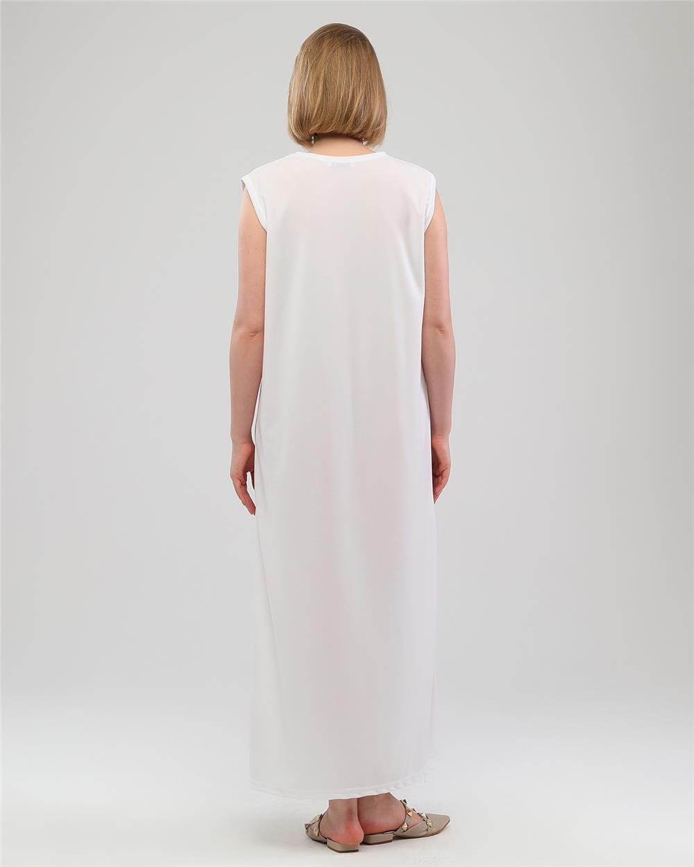 Defile İçlik Sade Basic Kolsuz Elbise - 6041 - Beyaz