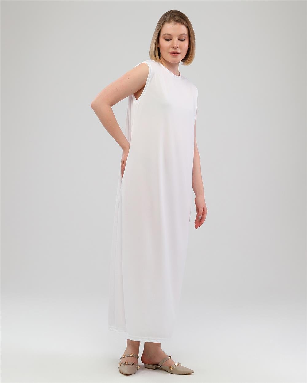 Defile İçlik Sade Basic Kolsuz Elbise - 6041 - Beyaz