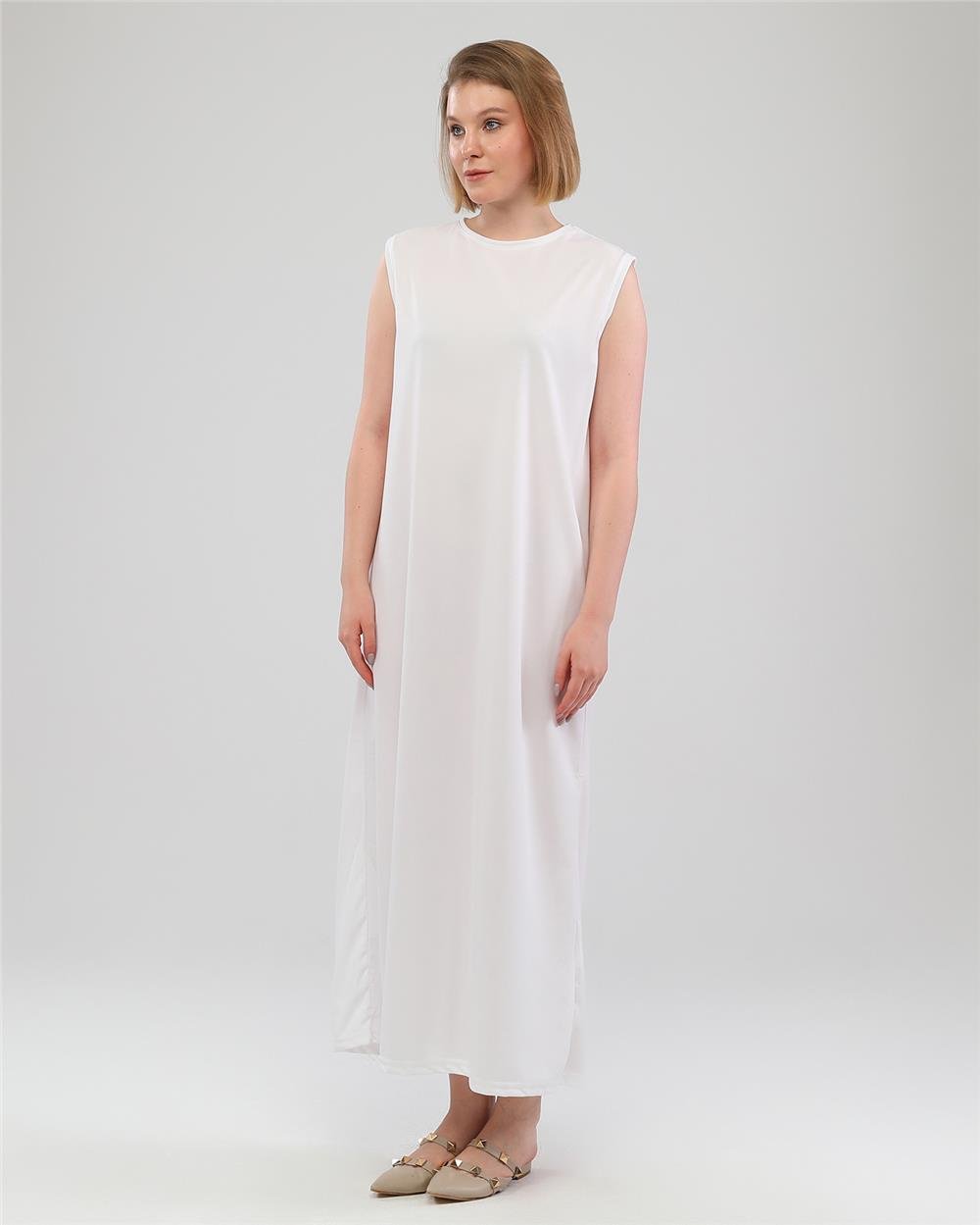 Defile İçlik Sade Basic Kolsuz Elbise - 6041 - Beyaz