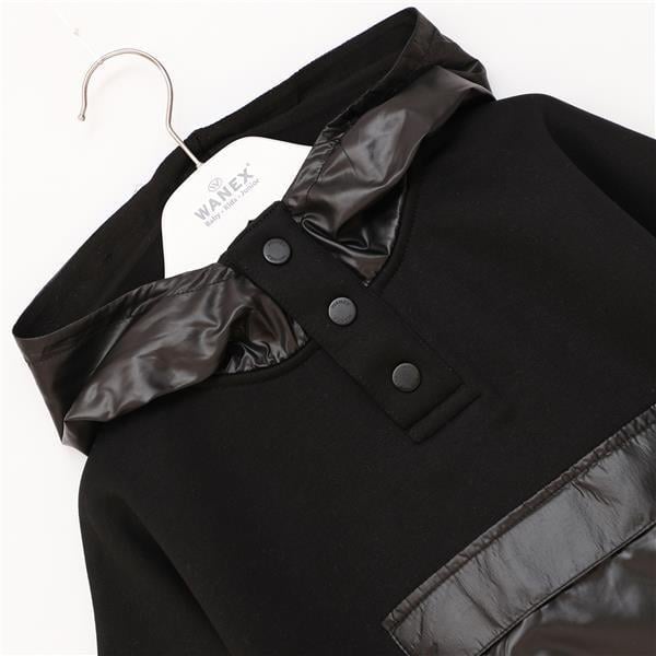 Erkek Çocuk Uzun Kol Paraşüt Kumaş Detaylı Şardonlu Kapüşonlu Sweatshirt - 16733 - Siyah