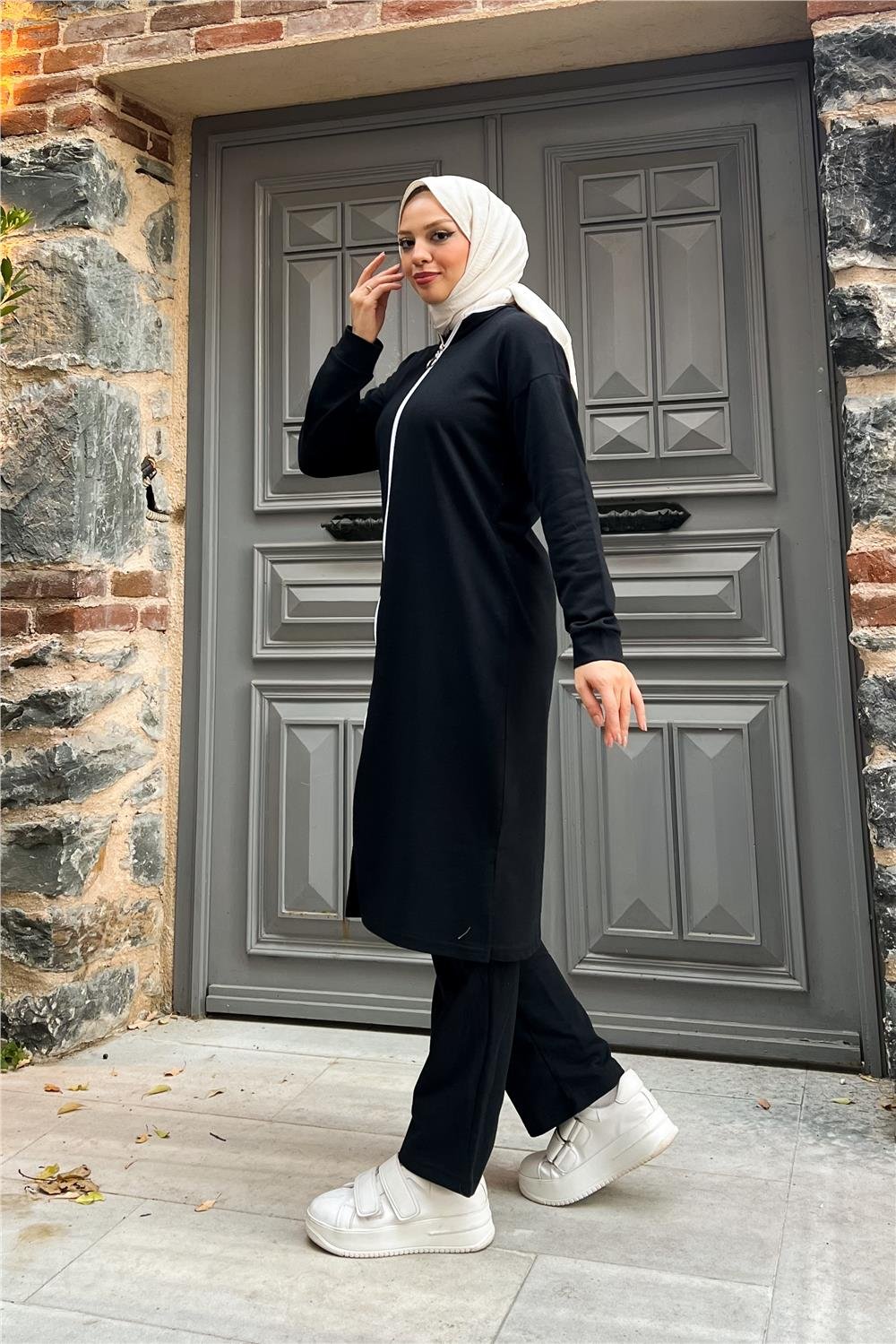 Fermuarlı Uzun Sade Basic Kap Eşofman Spor Takımı - 3044 - Siyah