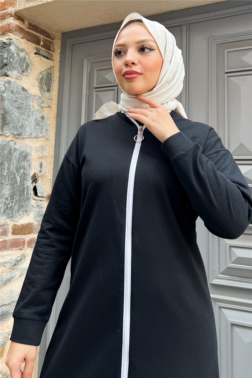 Fermuarlı Uzun Sade Basic Kap Eşofman Spor Takımı - 3044 - Siyah