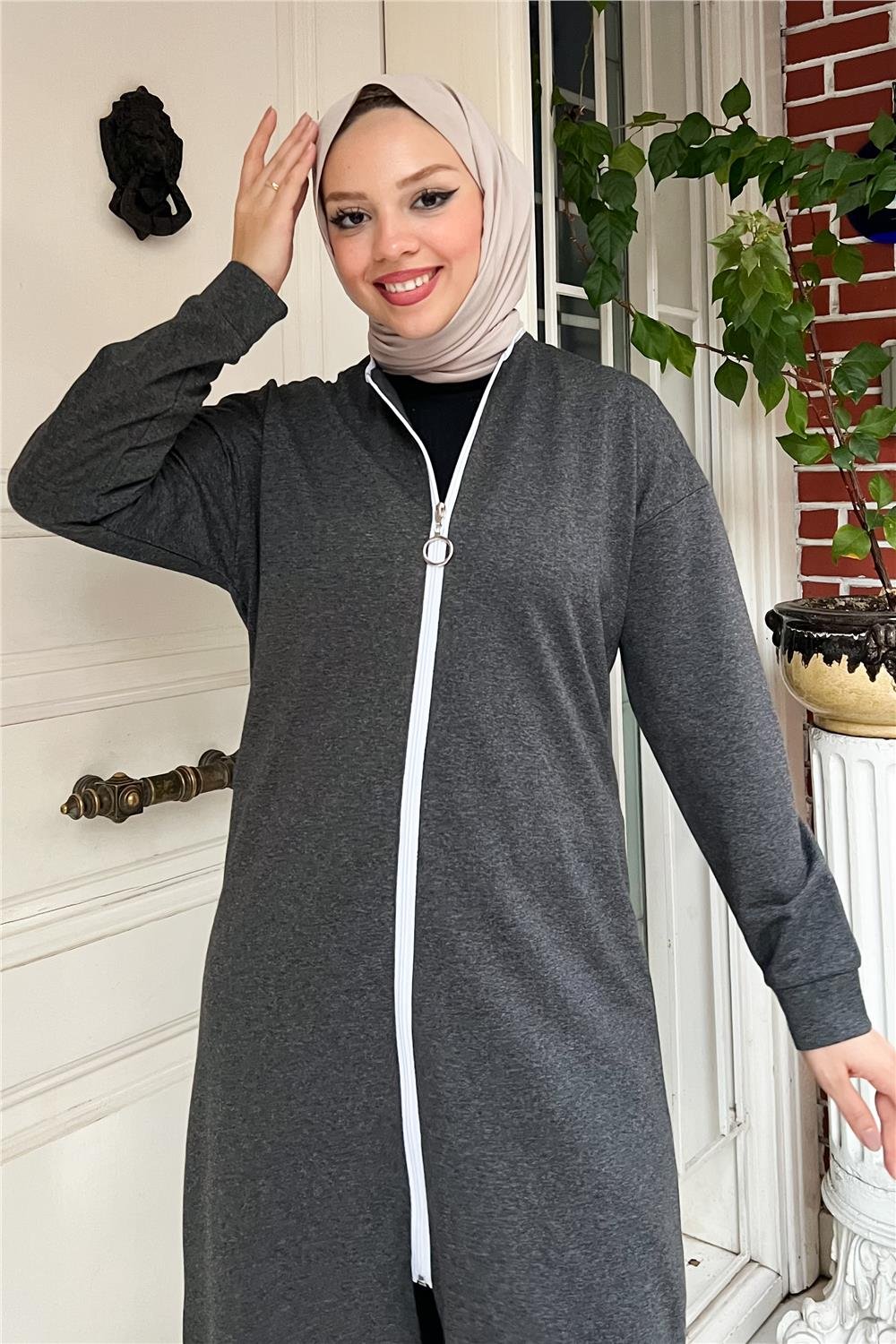 Fermuarlı Uzun Sade Basic Kap Eşofman Spor Takımı - 3044 - Antrasit