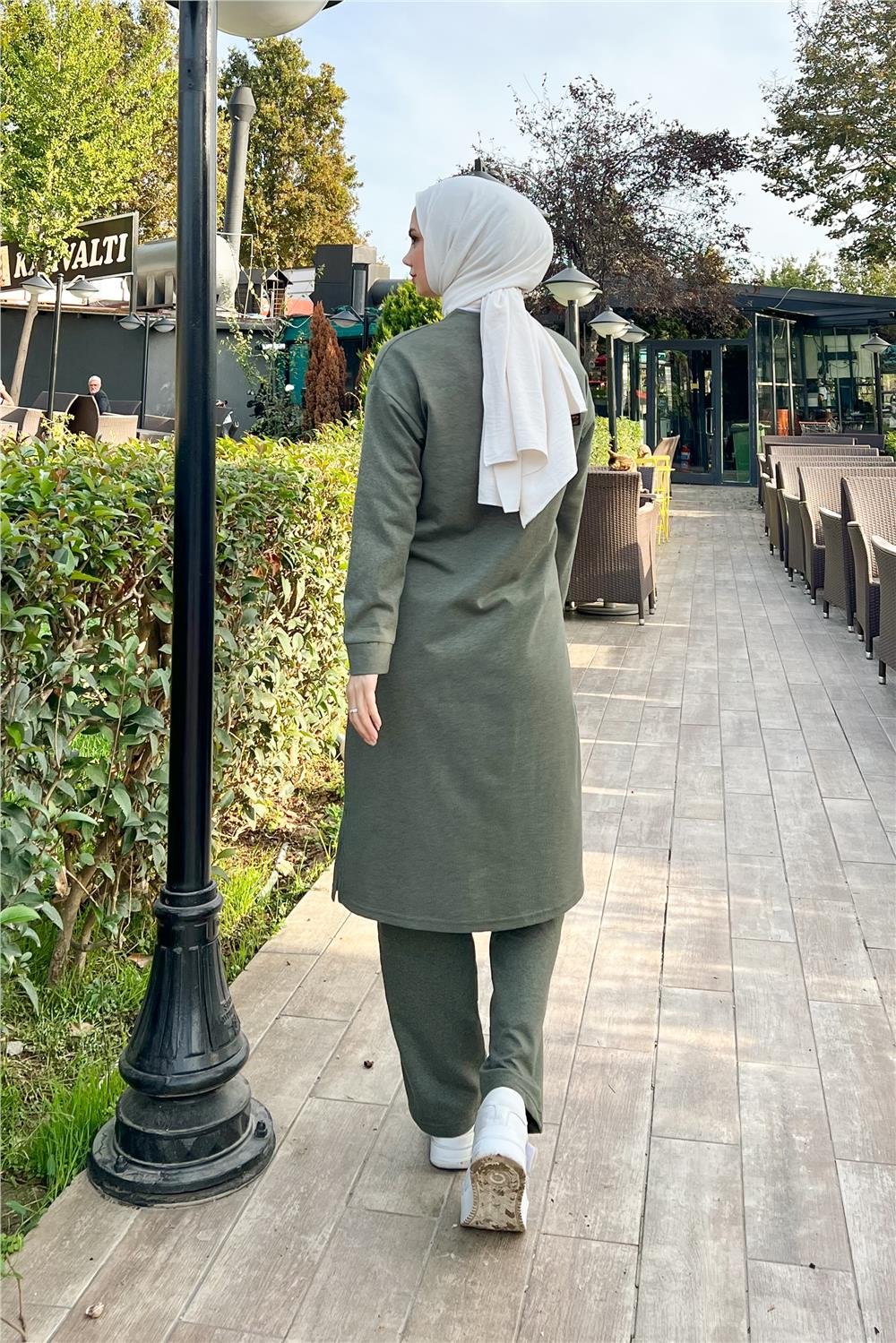 Fermuarlı Uzun Sade Basic Kap Eşofman Spor Takımı - 3044 - Haki