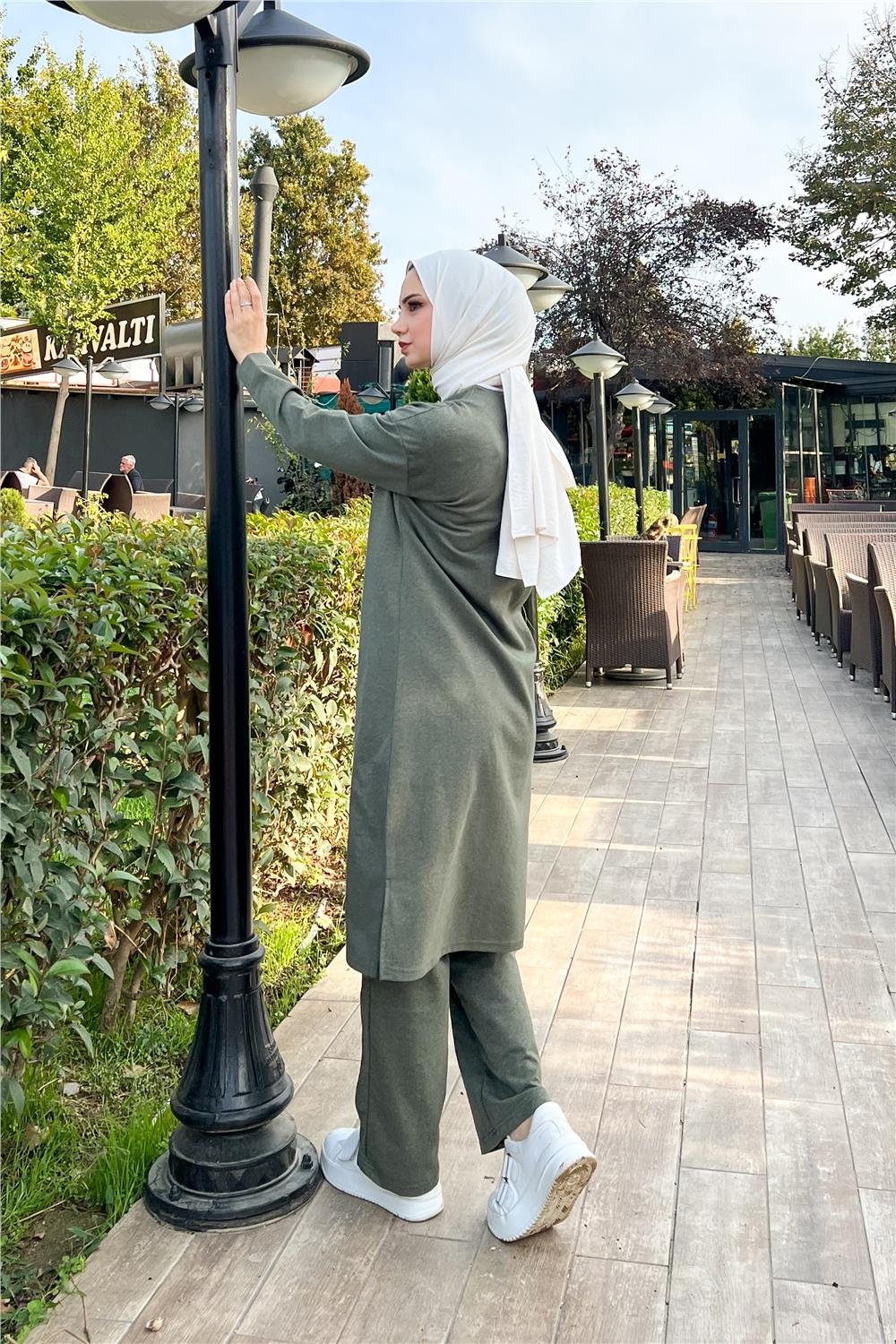 Fermuarlı Uzun Sade Basic Kap Eşofman Spor Takımı - 3044 - Haki