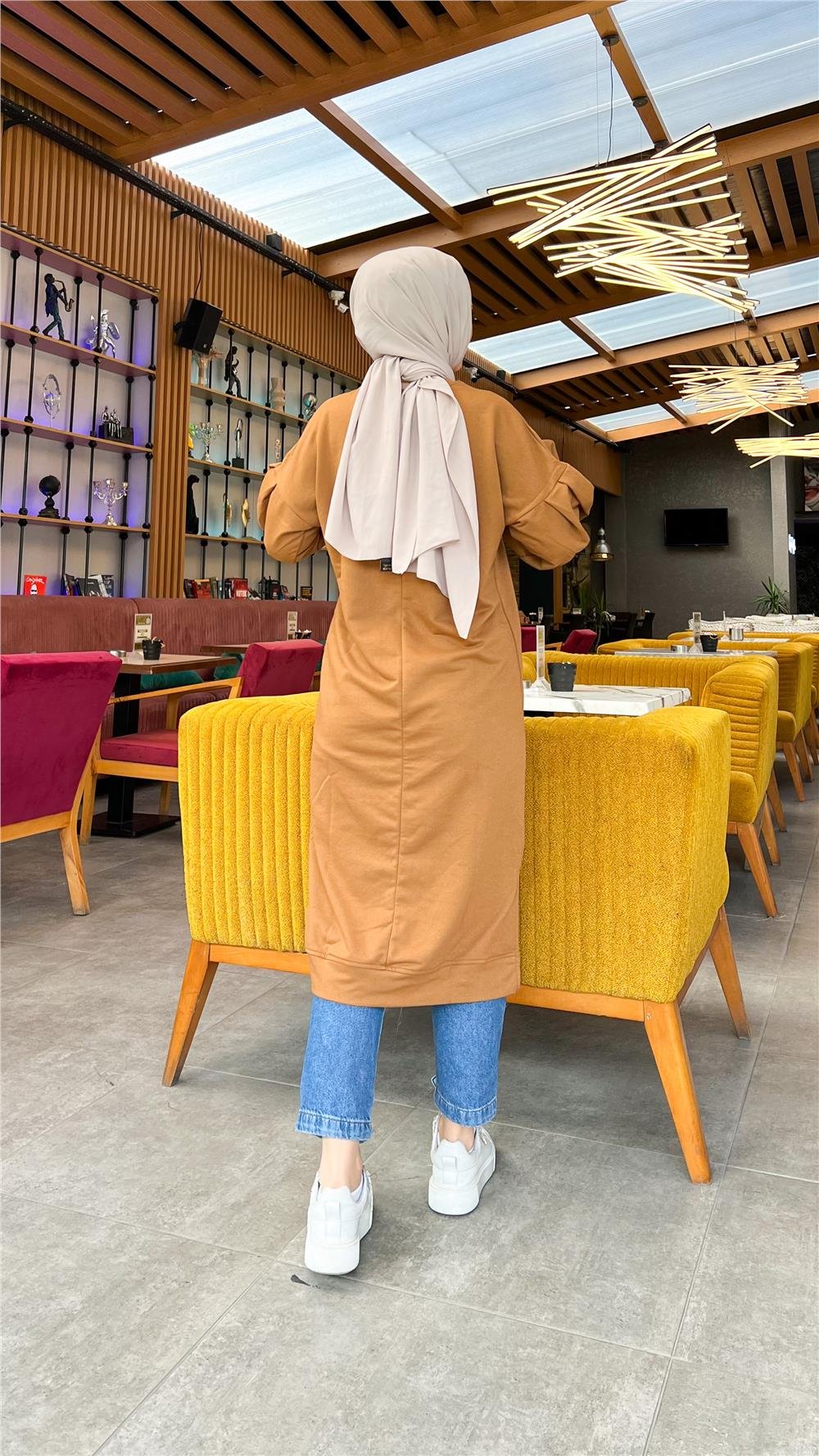 Hira Balon Kol Midi Boy Sade Basic Sweatshirt - 3031 - Taba