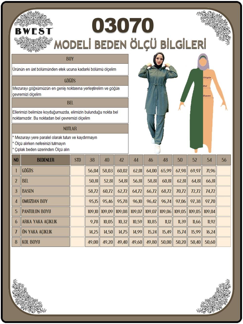 Kapşonlu Fermuarlı Belden Bağlamalı Sade Basic İkili Spor Takımı - 03070 - Haki