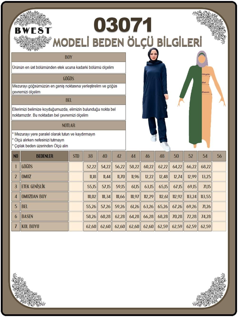 Kapşonlu Yandat Çıtçıtlı Sade Basic Uzun Tunik ve Pantolon İkili Spor Takım - 03071 - Lacivert