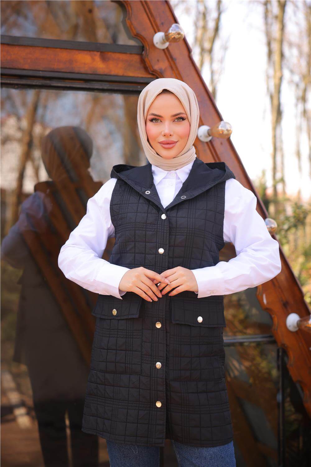 Kolsuz Cepli Çıtçıtlı Kapitone Yelek - 71252.003 - Siyah