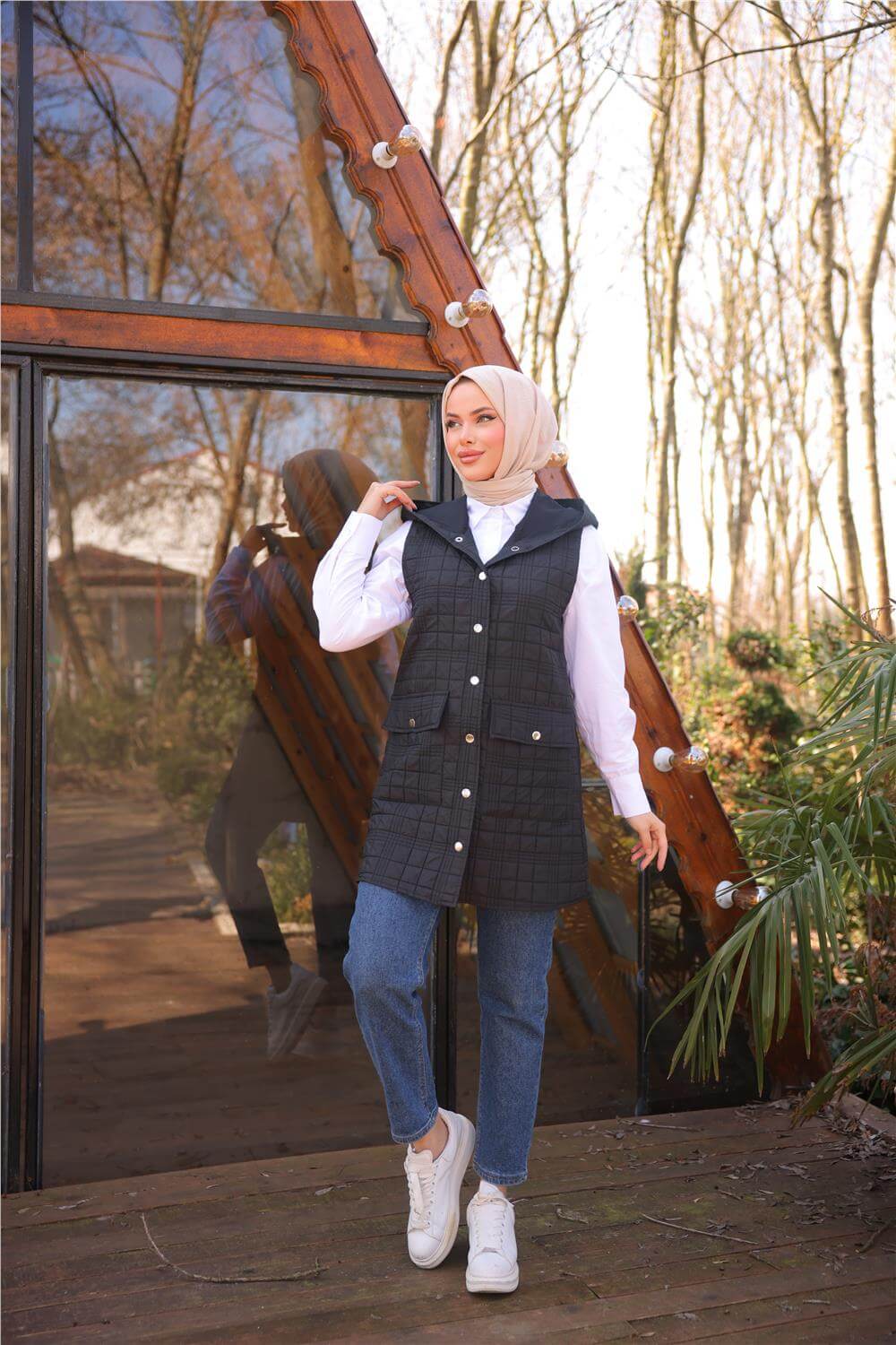 Kolsuz Cepli Çıtçıtlı Kapitone Yelek - 71252.003 - Siyah