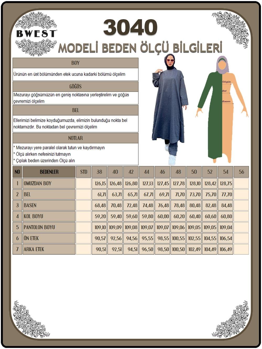 O Yaka Yırtmançlı Uzun Geniş Rahat Tunik Pantolon Sade Basic Spor Takımı - 3040 - Kahverengi