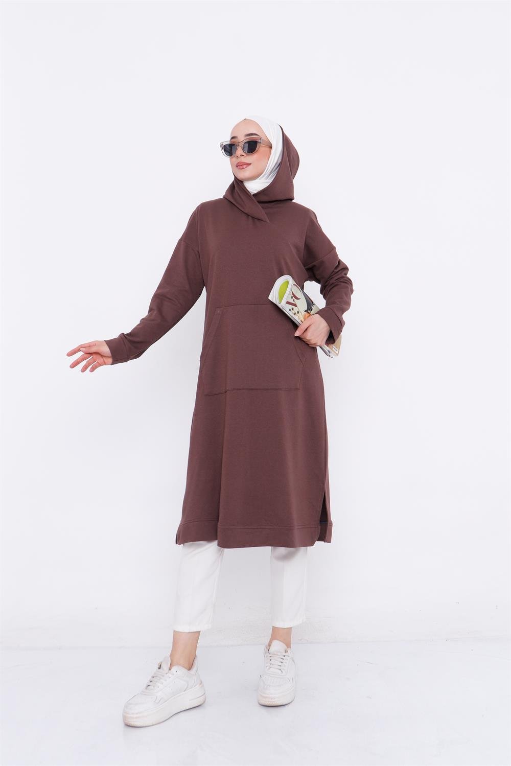 Yaka Detaylı Sweatshirt Kahve