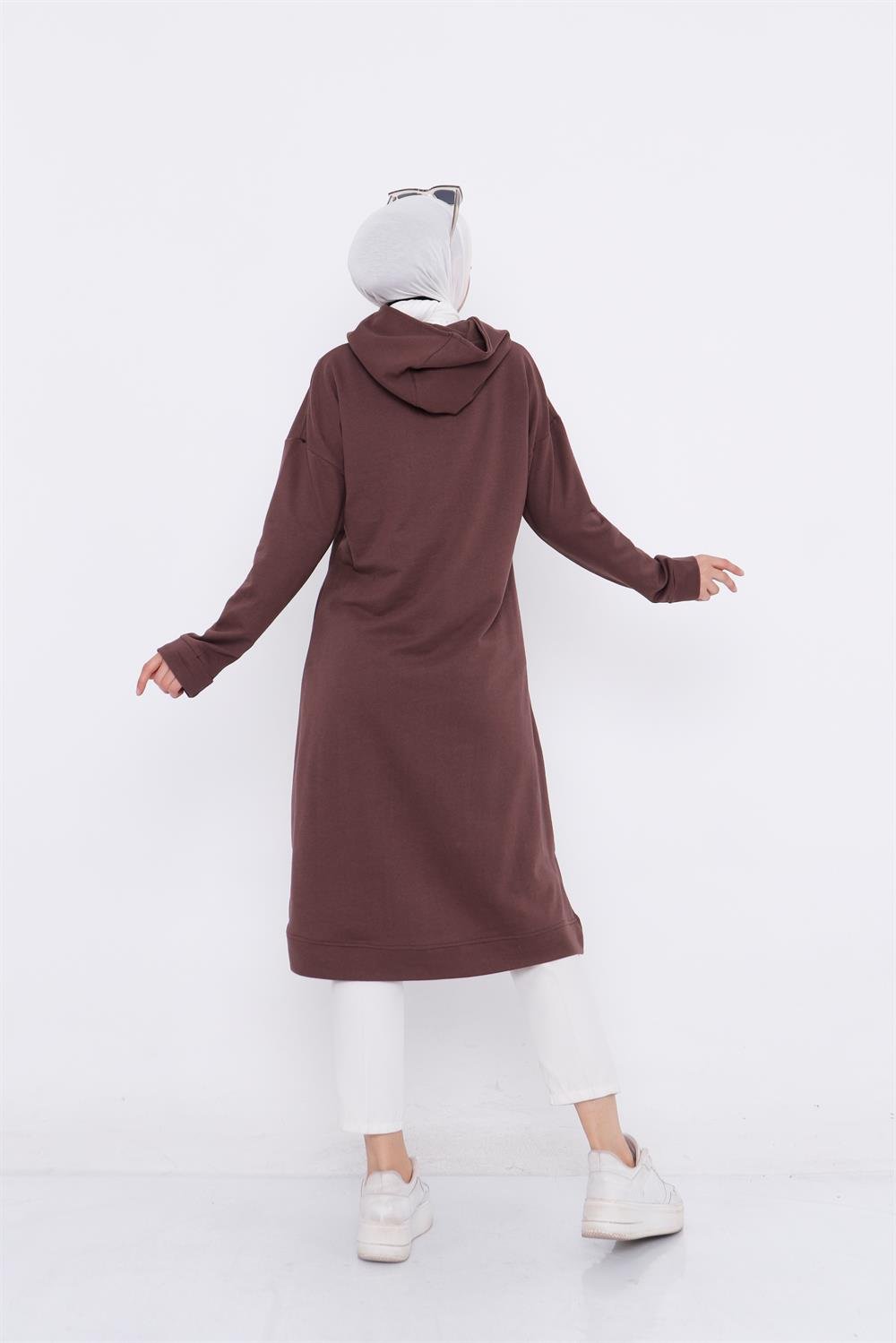Yaka Detaylı Sweatshirt Kahve