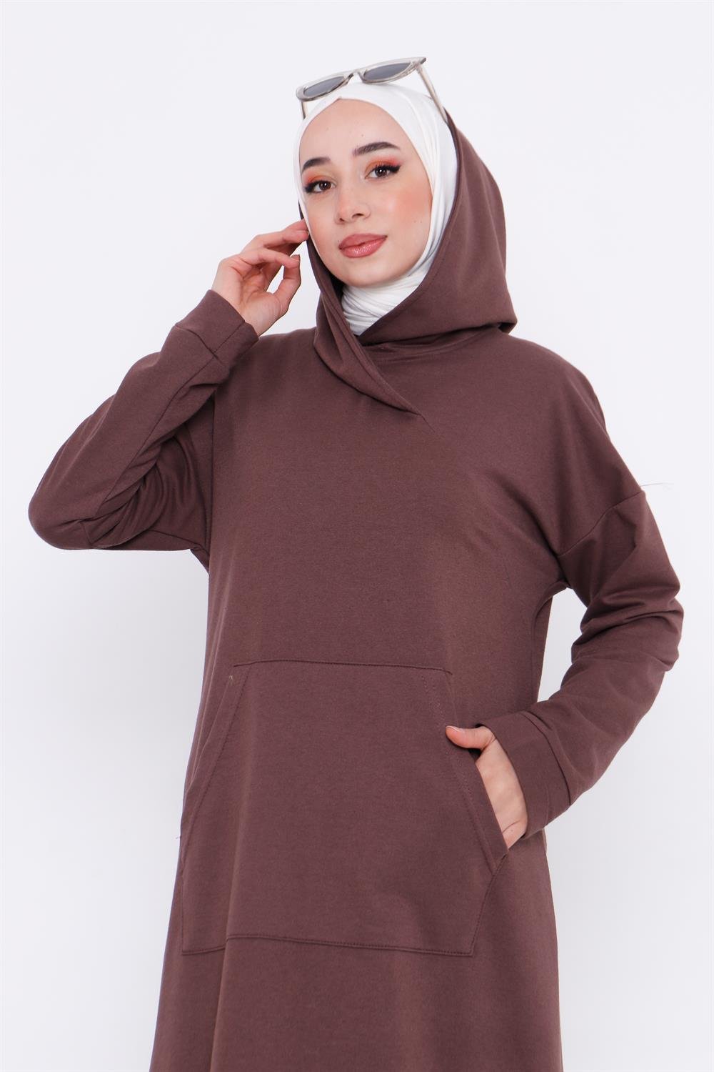 Yaka Detaylı Sweatshirt Kahve