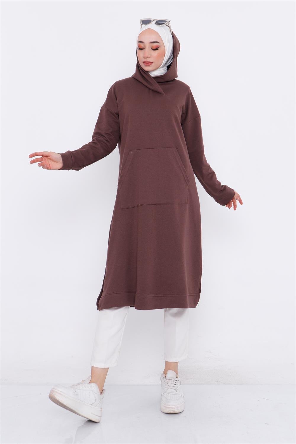 Yaka Detaylı Sweatshirt Kahve