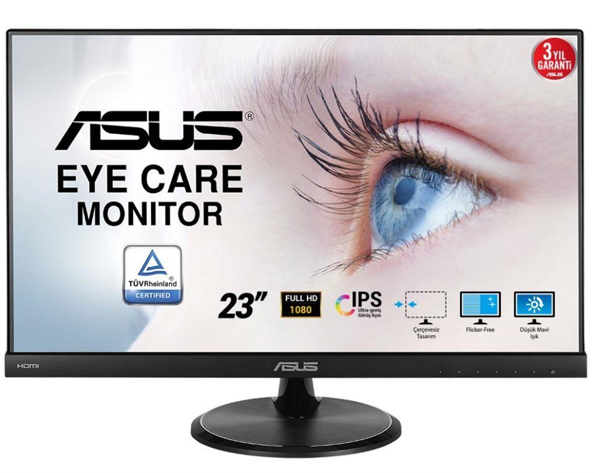 23 ASUS VC239HE IPS 5MS 60MHZ 1XHDMI FHD 1920X1080 EYE CARE FLICKER-FREE DÜŞÜK MAVİ IŞIK ÇERÇEVESİZ VESA SİYAH