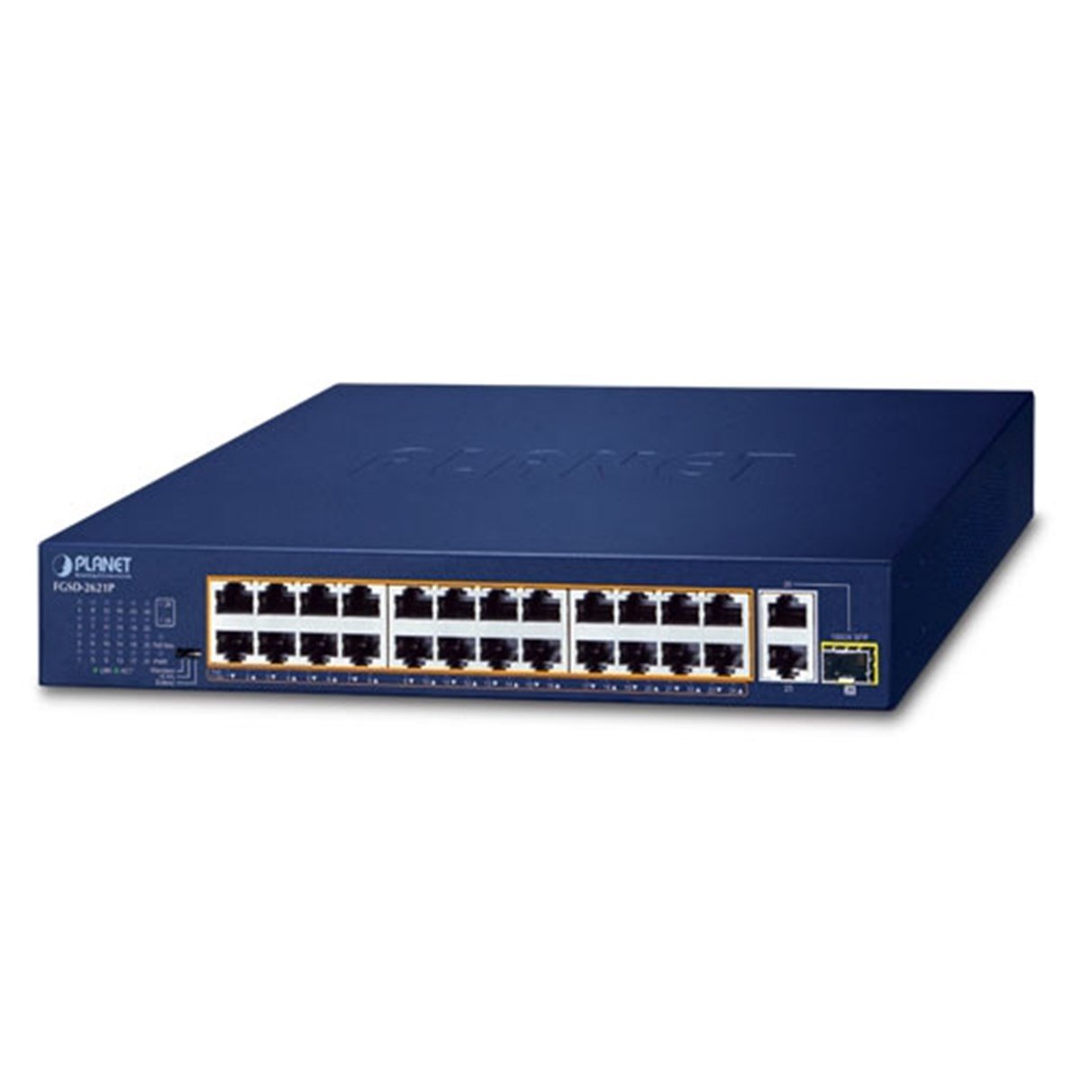 24-Port 10/100TX 802.3at PoE + 2-Port 10/100/1000T + 1-Port Shared 1000X SFP Desktop Switch (185 Watts)