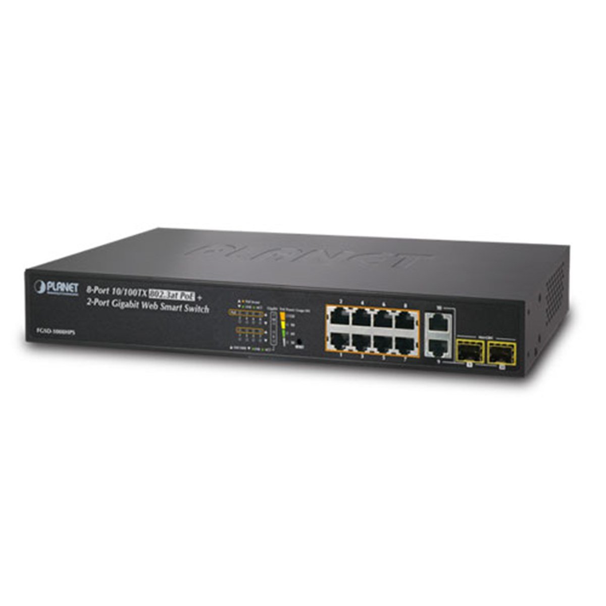 Fast Ethernet PoE Websmart Switch<br>
8-Port 10/100TX 802.3at/af PoE+ Injector (Port başına 30.8 watt) (PoE Güç Bütçesi maks. 125 Watt)<br>
2-port 10/100/1000BASE-T<br>
2-Port Gigabit TP/SFP Paylaşımlı, Port-9 ve Port 10