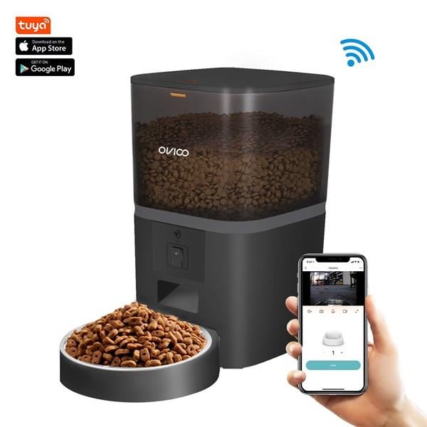 OVIOO QQ005 6 Litre Kameralı ve Uzaktan Wifi Bağlantılı Paslanmaz Kaseli Kedi ve Köpek Besleyici
