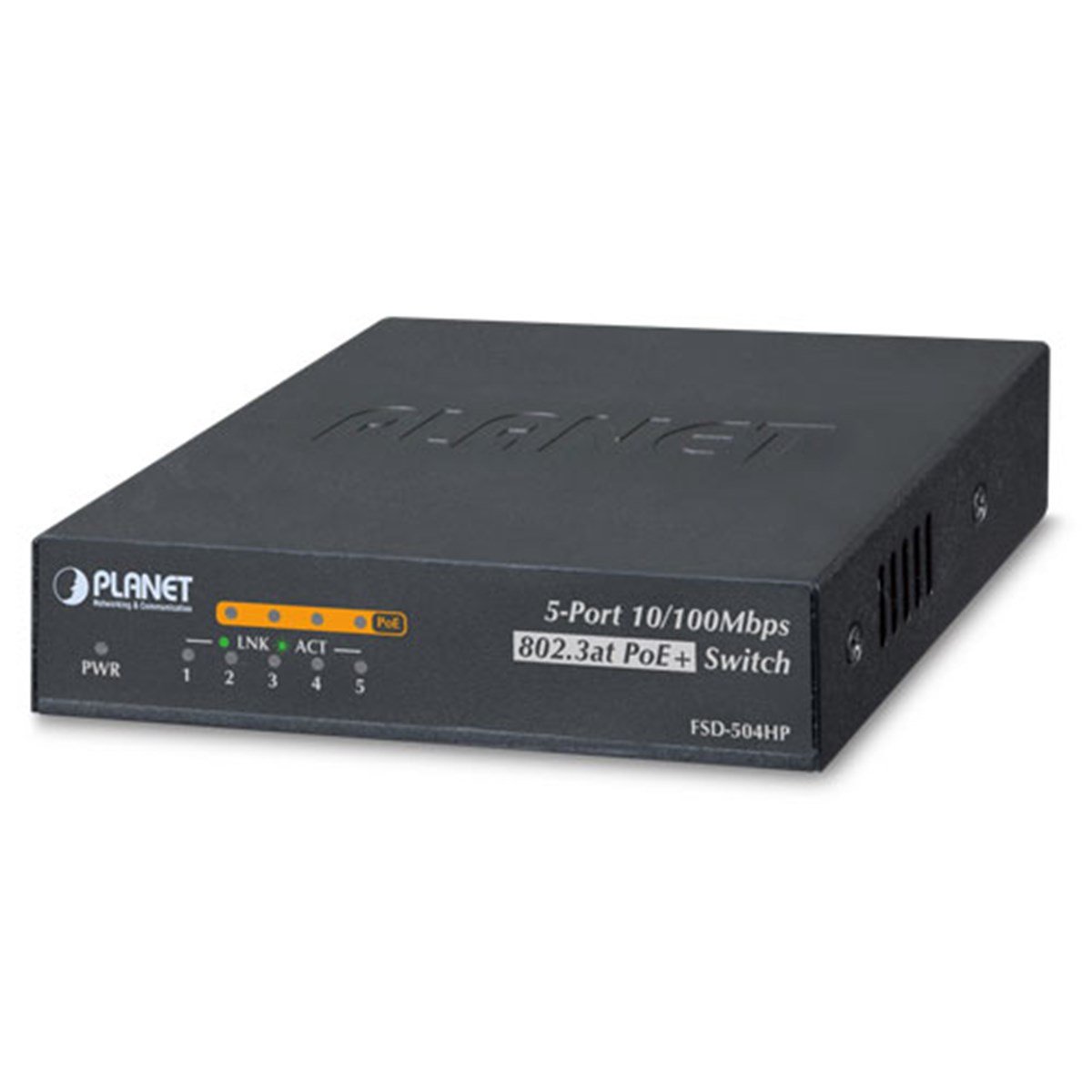 Yönetilemeyen Masaüstü Tip Switch (Unmanaged Desktop Switch)<br>
4-Port 10/100Base-T IEEE 802.3at/af PoE+ Injector  (Port başına 30.8 watt) (PoE Güç Bütçesi maks. 60 Watt)<br>
1-Port 10/100Base-T 