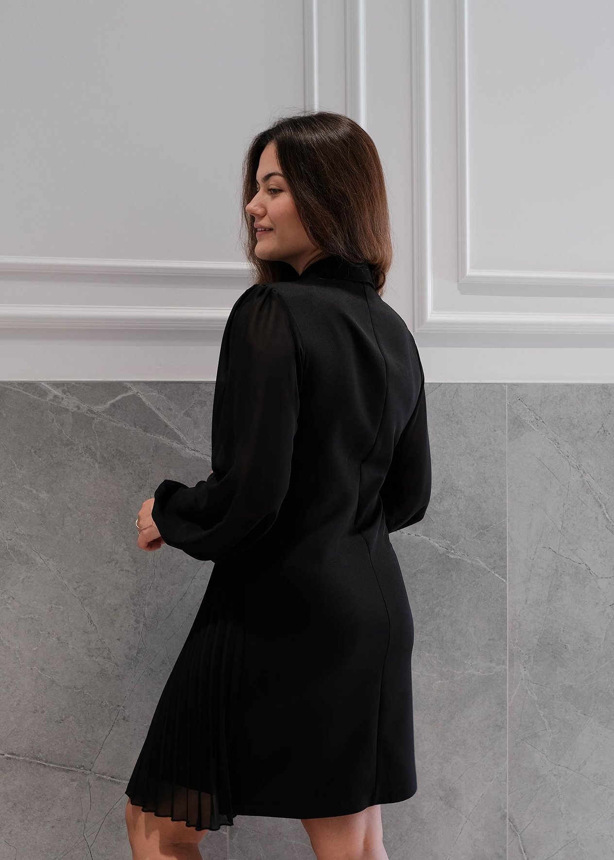 Kadın Double Kolu Yanı Şifon Ceket Elbise 2169ST25K Siyah