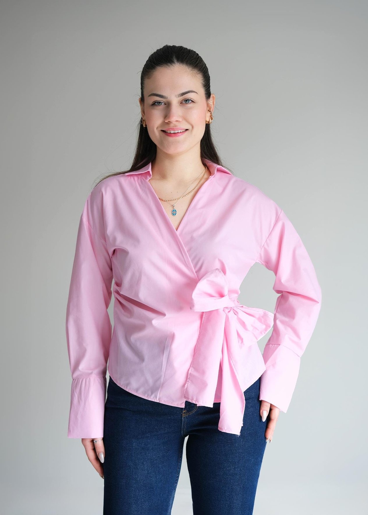 Kravuze Bağlamalı Gömlek Pembe
