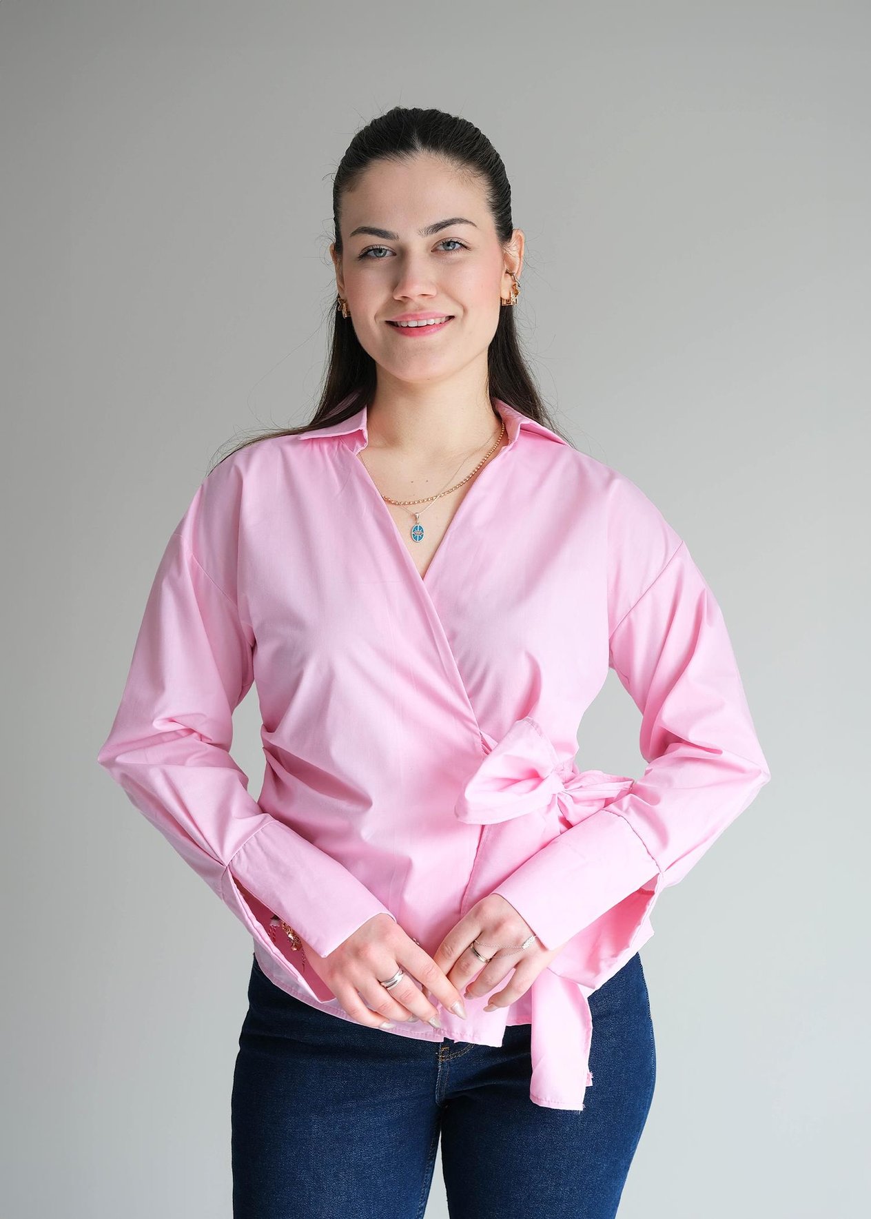 Kravuze Bağlamalı Gömlek Pembe