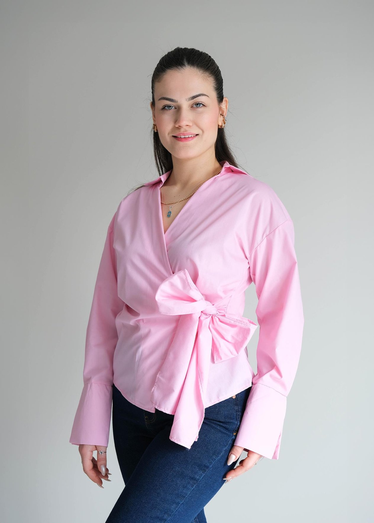 Kravuze Bağlamalı Gömlek Pembe