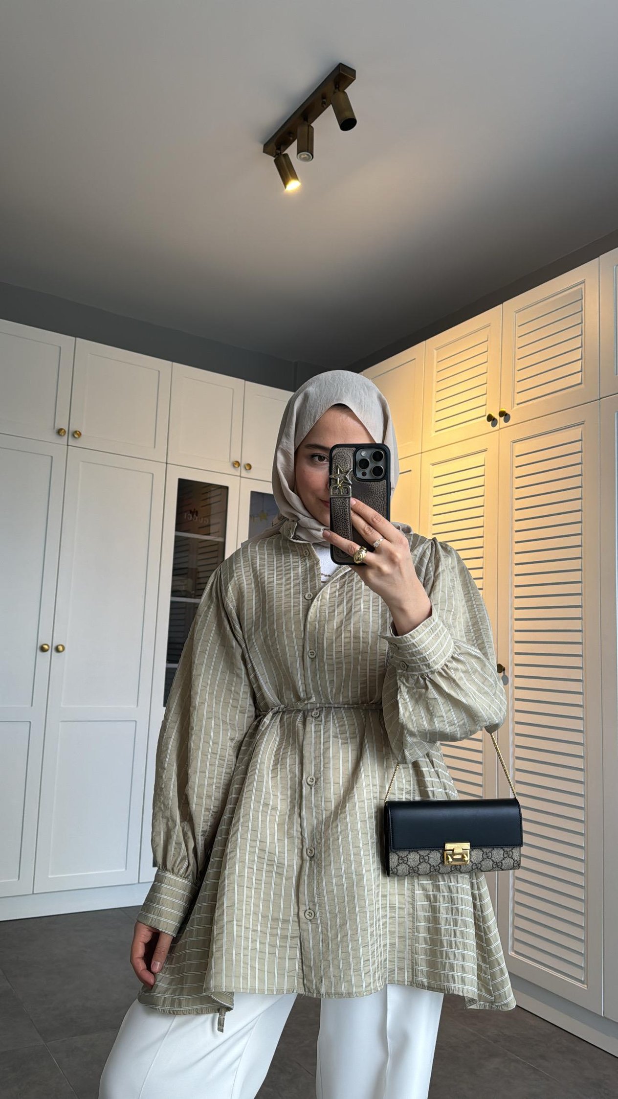 Çizgili Basic Gömlek Çağla
