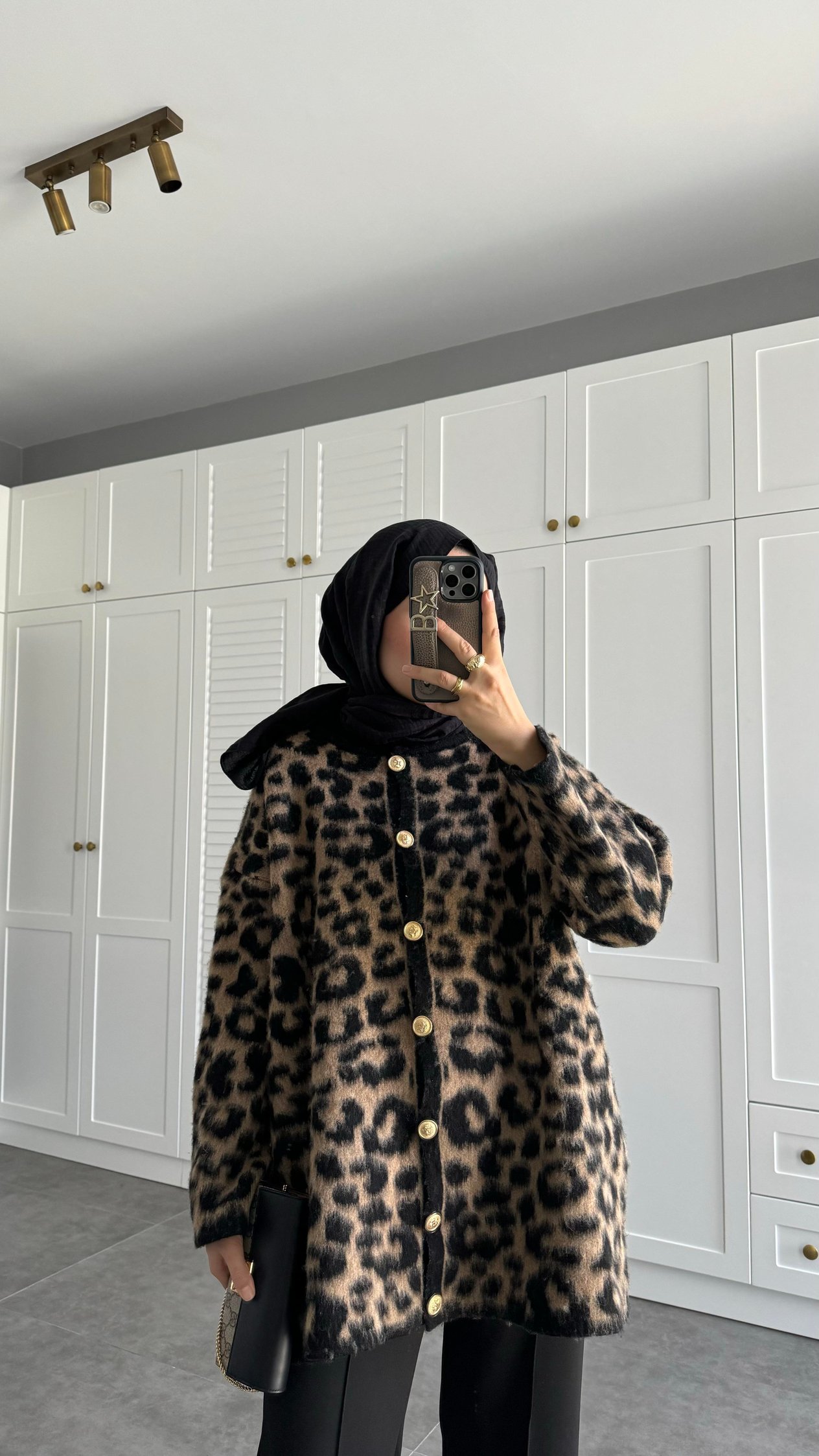 Premium Leopar Desenli Hırka